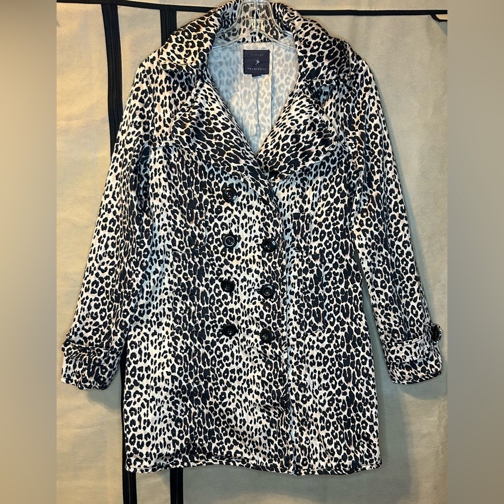 Forever Twentyone Leopard Print Coat Womens M Medium Double Breasted Y2K Jacket
